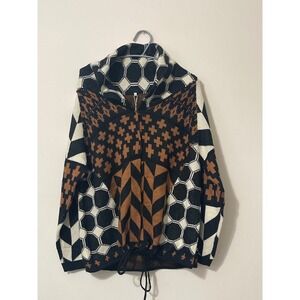 Geometric Aztec Casual Knit Cardigan Brown Black White Snap Front Size Small